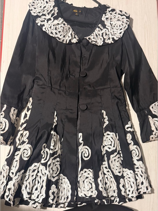 Jerry T Other - Black Formal Coat Dress with White Embroidered Trim